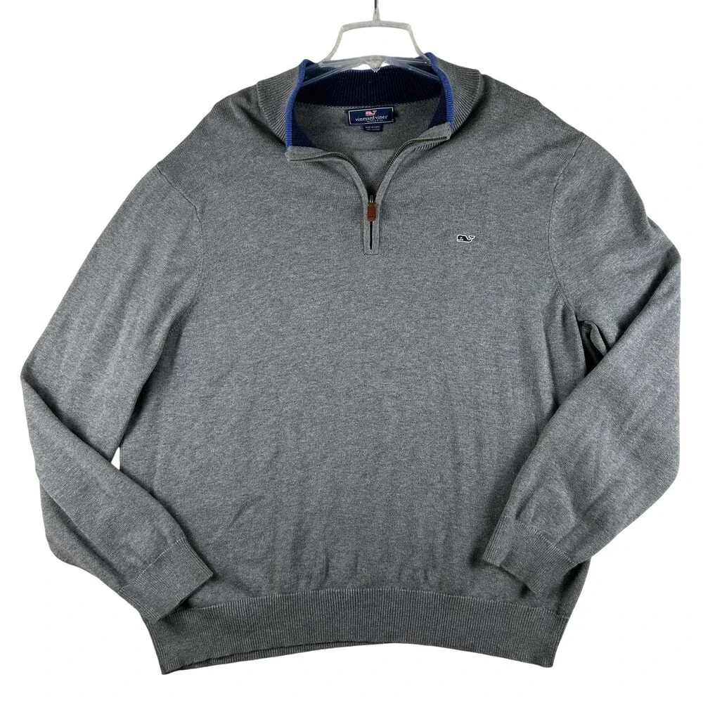 Vineyard Vines Sweater Mens XL Preppy 1/4 Zip Mock Neck Cotton Knit Pullover